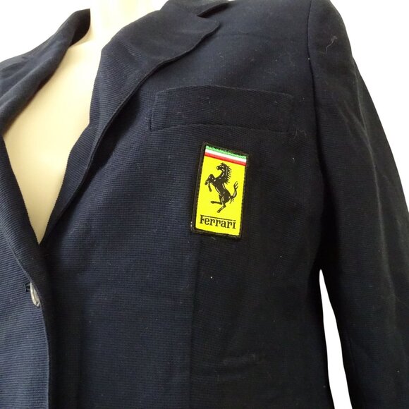 Ferrari Logo Patch Navy Blue Blazer Jacket Women Size 42 S Cotton Made in Italy - Picture 2 of 13